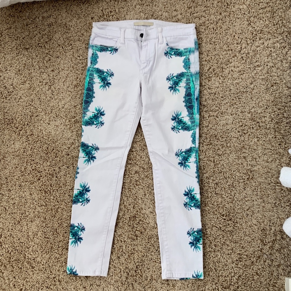 Joe’s Jeans Mid Rise - Palm Tree Print White Denim